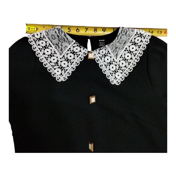 SHEIN Women's M Dress Black White Collar Wednesday  Adams Jury Halloween Gold - Picture 9 of 14